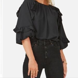 Vince Camuto Black Ruffle Sleeve Crêpe de Chine Blouse Size Small Nordst…